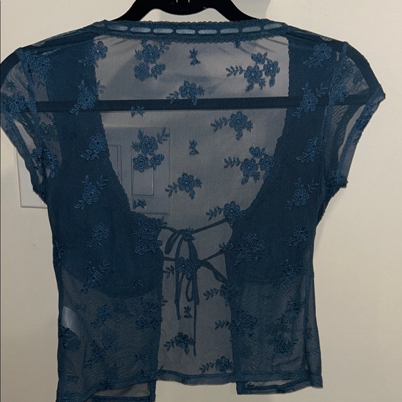 Garage Blue Sheer Floral Chemise - Picture 3 of 4